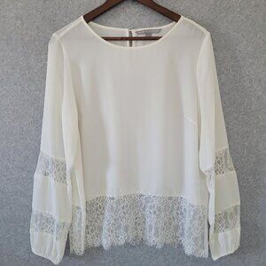 Valarie Stevens Sheer Lace Ivory Blouse Top Womens Size L Sophisticated Classic